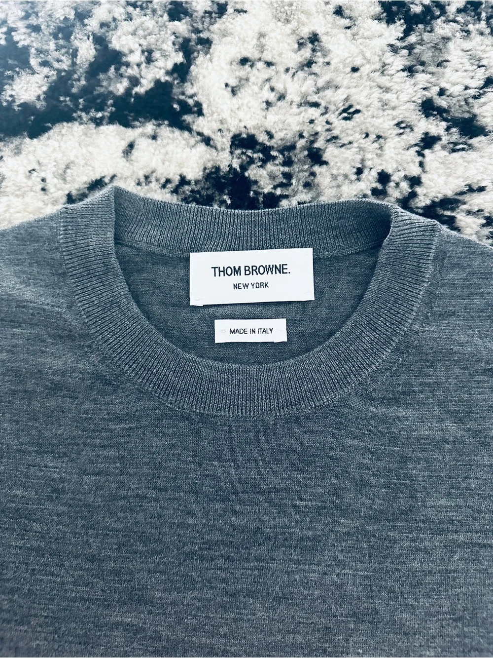 Thom Browne Men's Gray Light Crewneck Sweater with Sleeve Stripes 100% Authentic